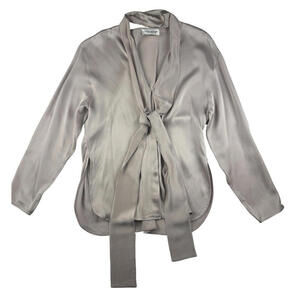 Victoria Beckham V-Neck Satin Scarf Shirt Pink Size US 6
